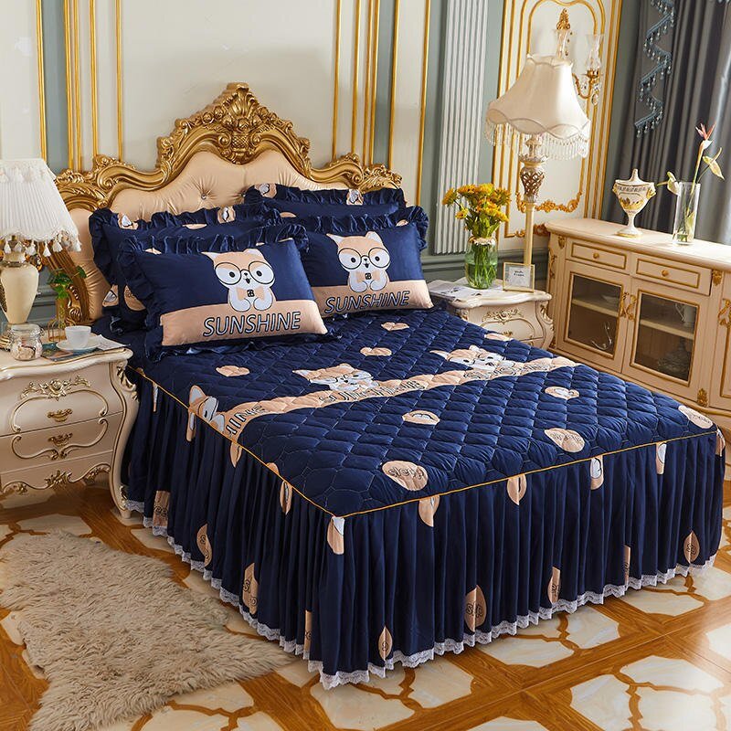 Lace Quilted Bed Skirt - Luxury King Size Bed Cover - Casatrail.com