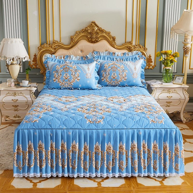 Lace Quilted Bed Skirt - Luxury King Size Bed Cover - Casatrail.com