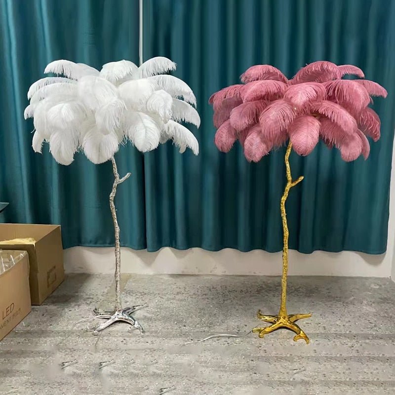 LED Floor Lamp Ostrich Feather Resin Design - Casatrail.com