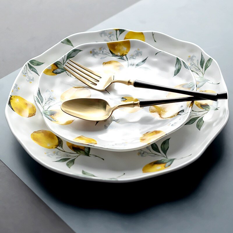 Lemon Ceramic Dinner Plates Irregular Salad Platter - Casatrail.com