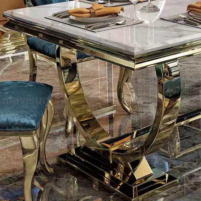 Light Luxury Kitchen Table with Stainless Steel Frame - Casatrail.com