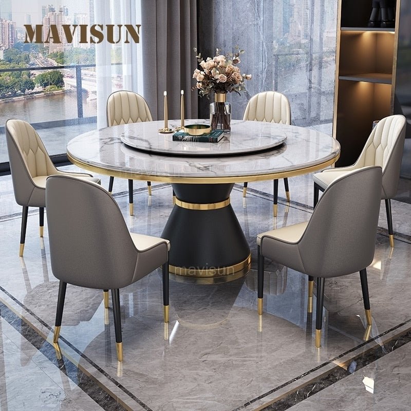 Light Luxury Marble Dining Table And Chair Combination With Turntable - Casatrail.com