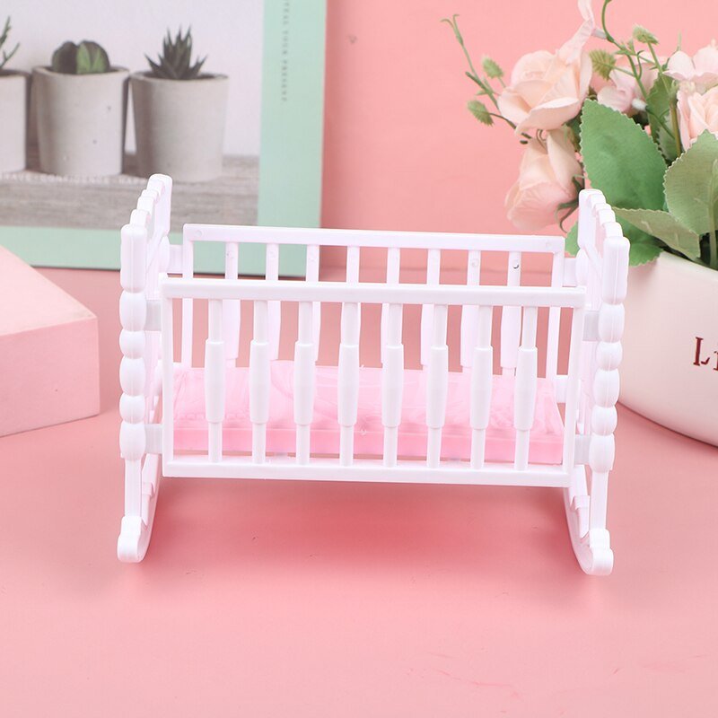 Light Pink and White Dollhouse Baby Doll Shaker Toy Bed Cradle - Casatrail.com