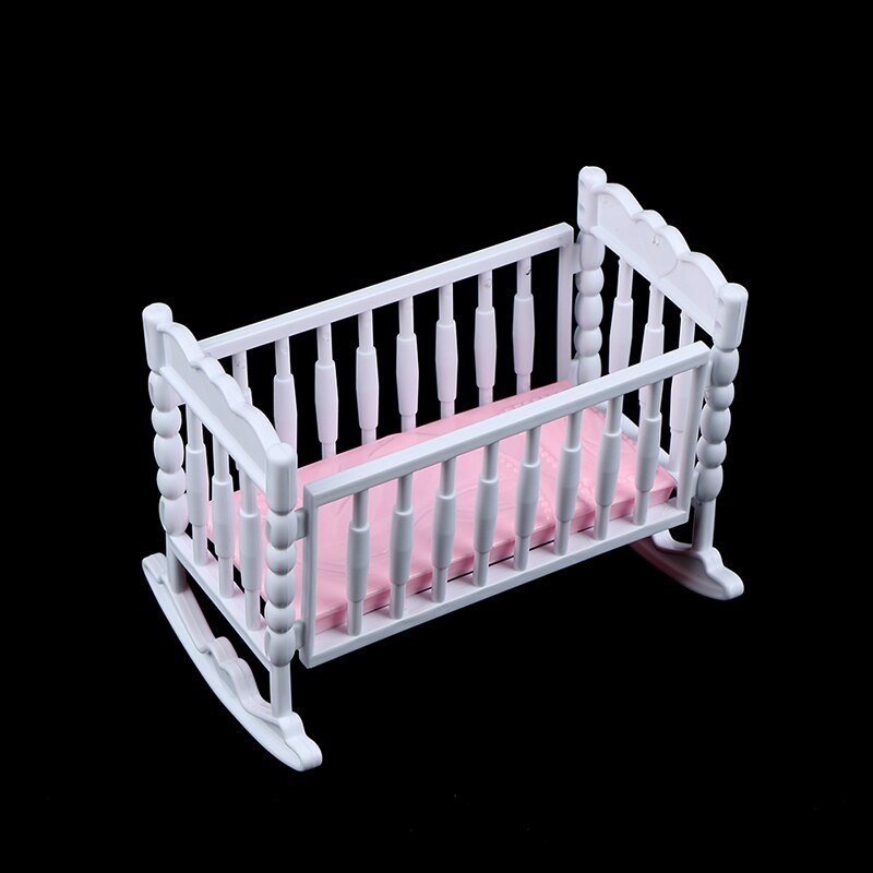 Light Pink and White Dollhouse Baby Doll Shaker Toy Bed Cradle - Casatrail.com