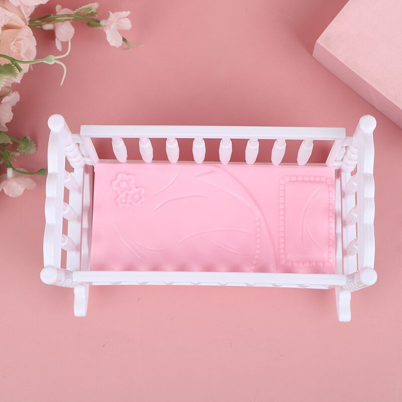 Light Pink and White Dollhouse Baby Doll Shaker Toy Bed Cradle - Casatrail.com