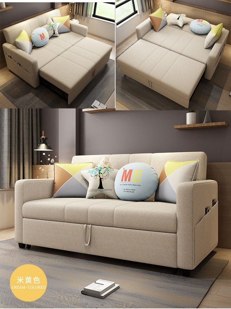 Linen Sectional Sofa Set with Convertible Bed - Casatrail.com