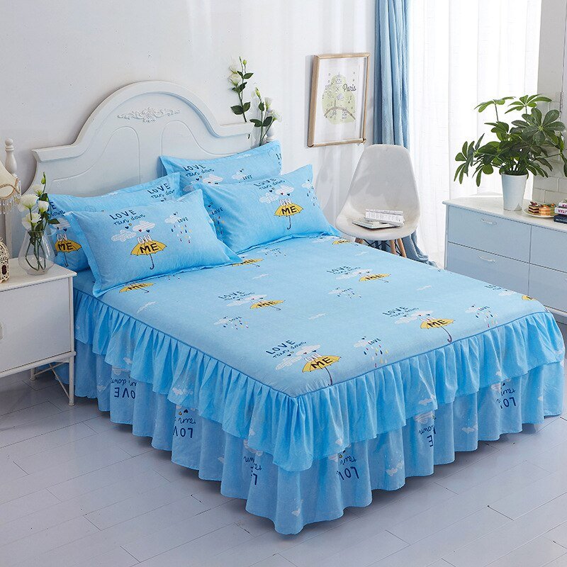 Lotus Leaf Non - slip Bed Skirt with Flowers Bed Sheet - Casatrail.com