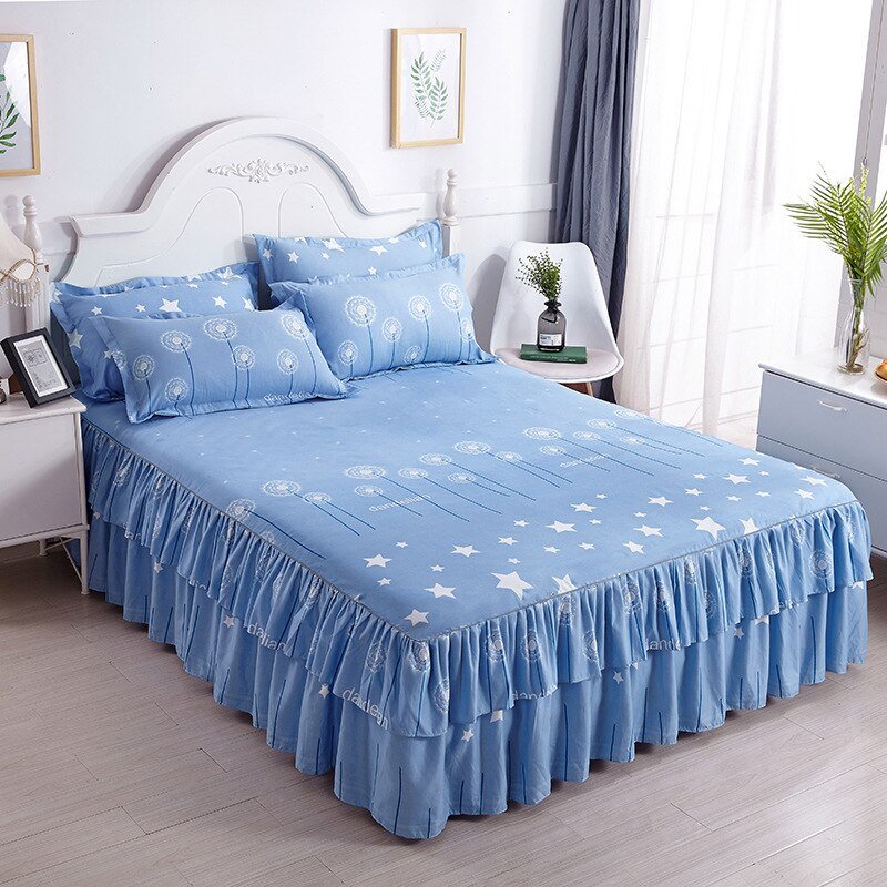 Lotus Leaf Non - slip Bed Skirt with Flowers Bed Sheet - Casatrail.com