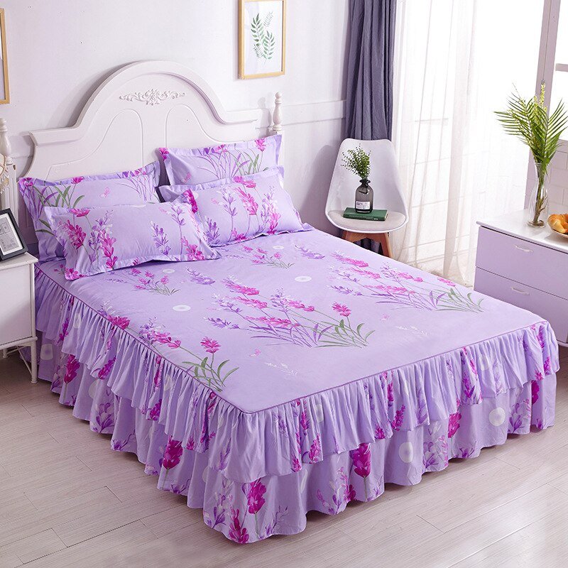 Lotus Leaf Non - slip Bed Skirt with Flowers Bed Sheet - Casatrail.com