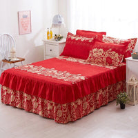 Thumbnail for Lotus Leaf Non - slip Bed Skirt with Flowers Bed Sheet - Casatrail.com