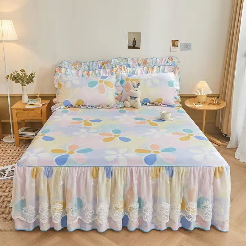 Luxurious Bed Skirt Set - 100% Cotton with Pillowcases - Casatrail.com