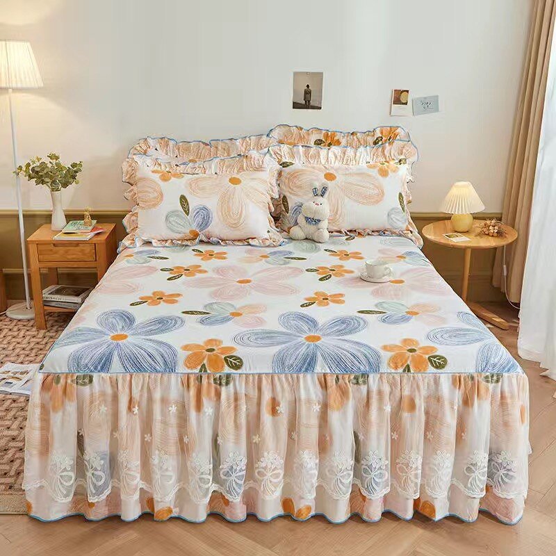 Luxurious Bed Skirt Set - 100% Cotton with Pillowcases - Casatrail.com