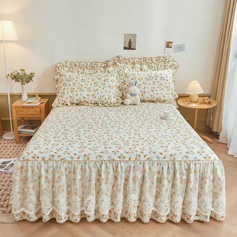 Luxurious Bed Skirt Set - 100% Cotton with Pillowcases - Casatrail.com