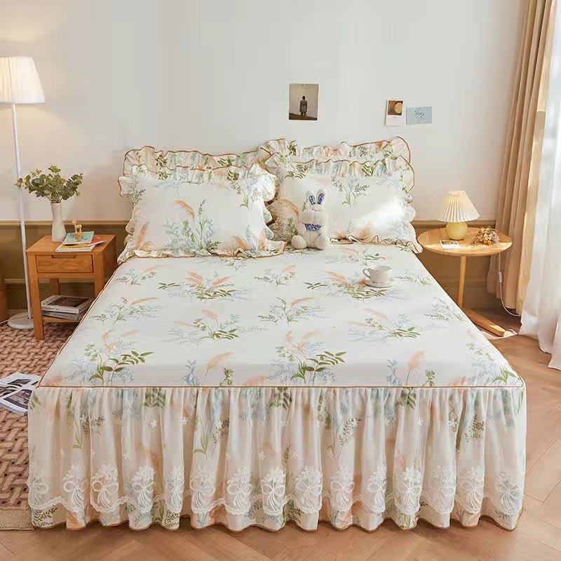 Luxurious Bed Skirt Set - 100% Cotton with Pillowcases - Casatrail.com