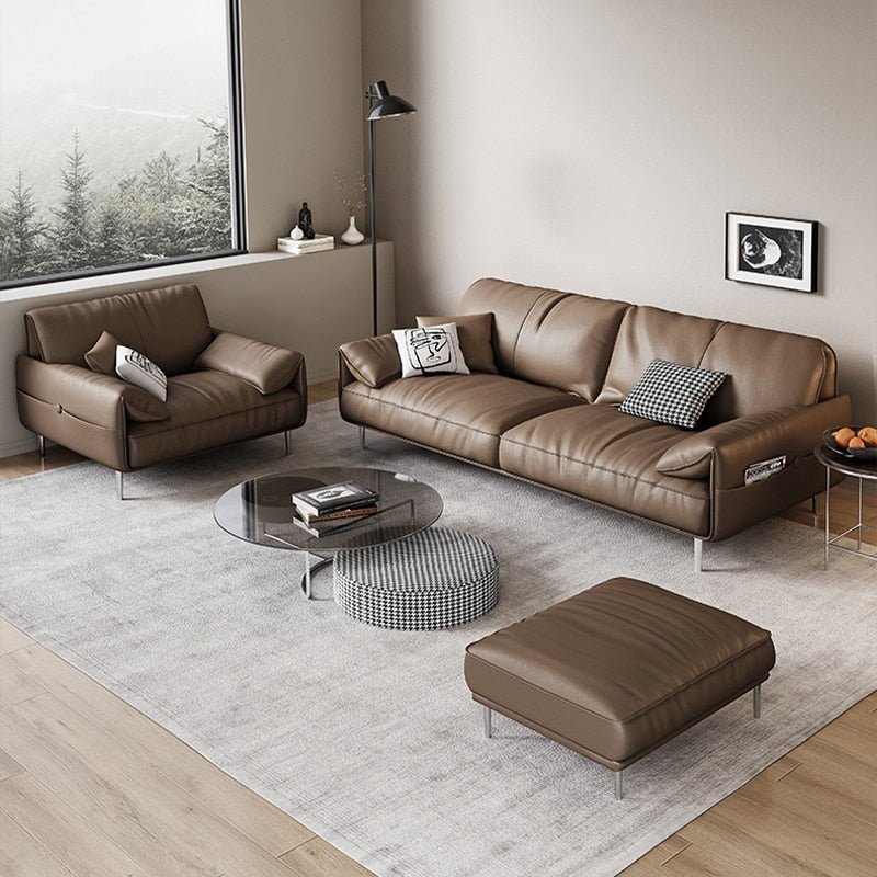 Luxury Leather Sofa Set With Armchair - Casatrail.com