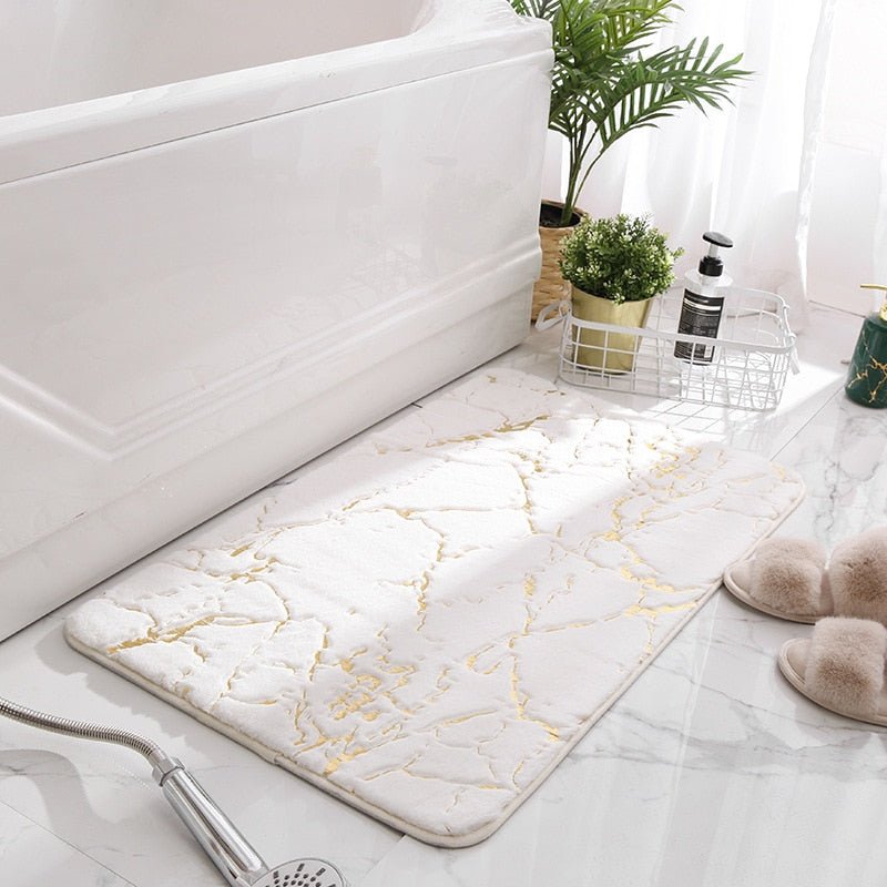 Luxury White and Gold Bath Mats for Bathroom - Casatrail.com