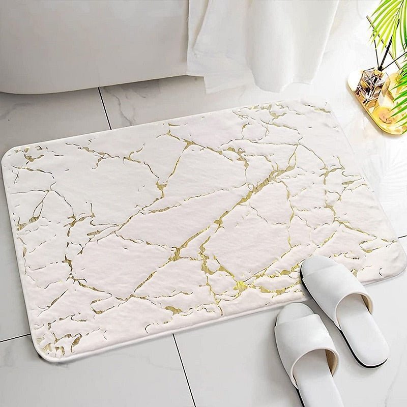 Luxury White and Gold Bath Mats for Bathroom - Casatrail.com