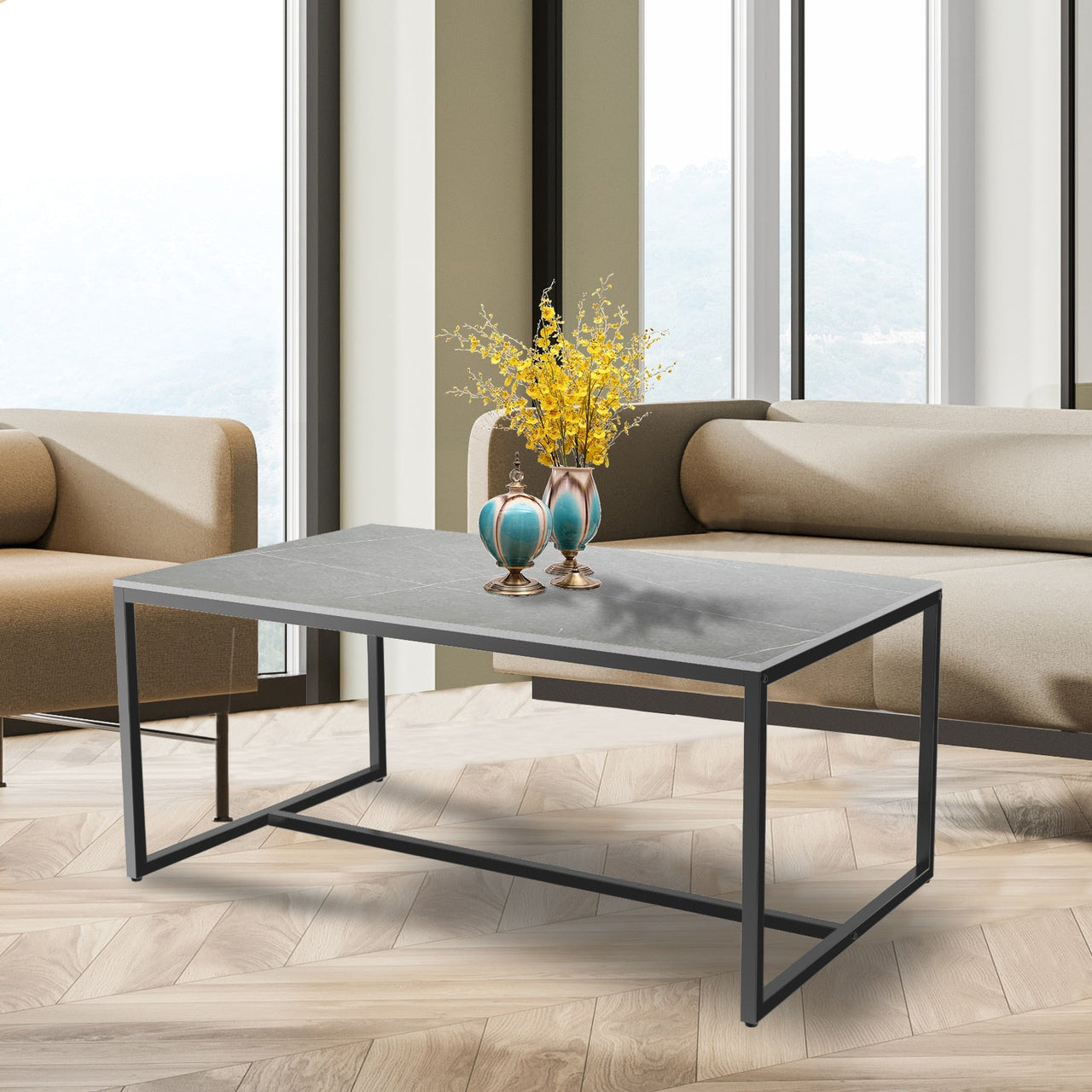 Marble and Metal Frame Rectangle Coffee Table - Casatrail.com