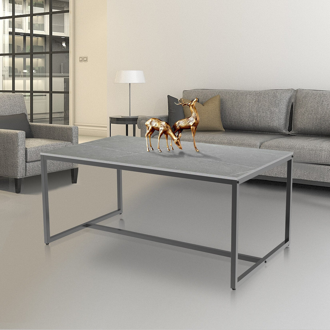 Marble and Metal Frame Rectangle Coffee Table - Casatrail.com