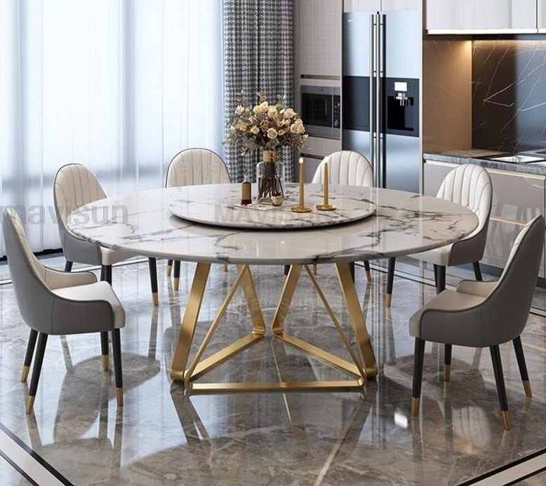 Marble Dining Table with Turntable with Stainless Steel Frame - Casatrail.com