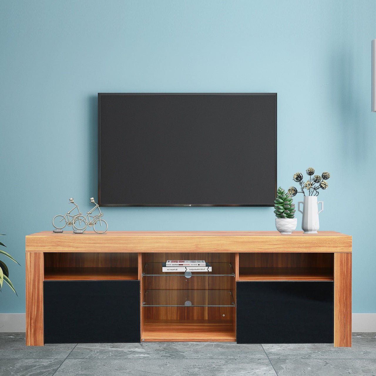 Matte & Gloss TV Cabinet with 16 Color LEDs - Casatrail.com