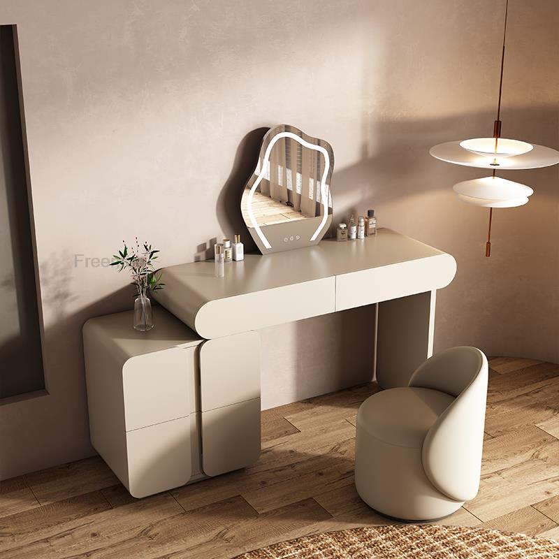 Minimalist Dressing Table with Stool and LED Mirror - Casatrail.com