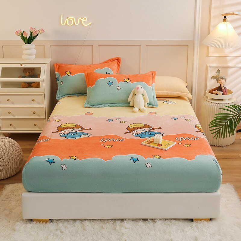 Missdeer Warm Cartoon Style Velvet Fitted Sheet - Casatrail.com