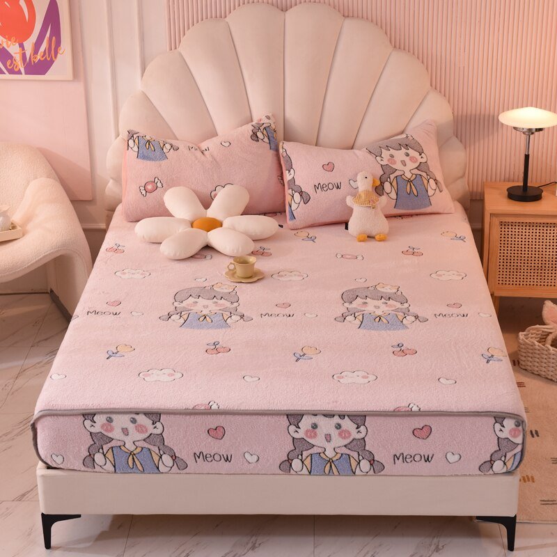 Missdeer Warm Cartoon Style Velvet Fitted Sheet - Casatrail.com