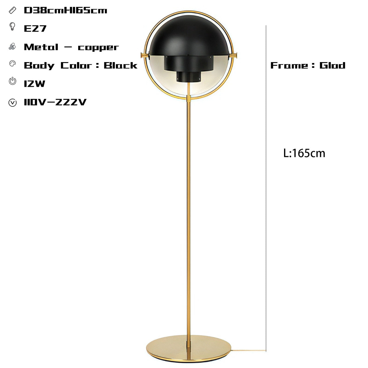 Modern Copper Floor Lamp with E27 Bulb - Casatrail.com