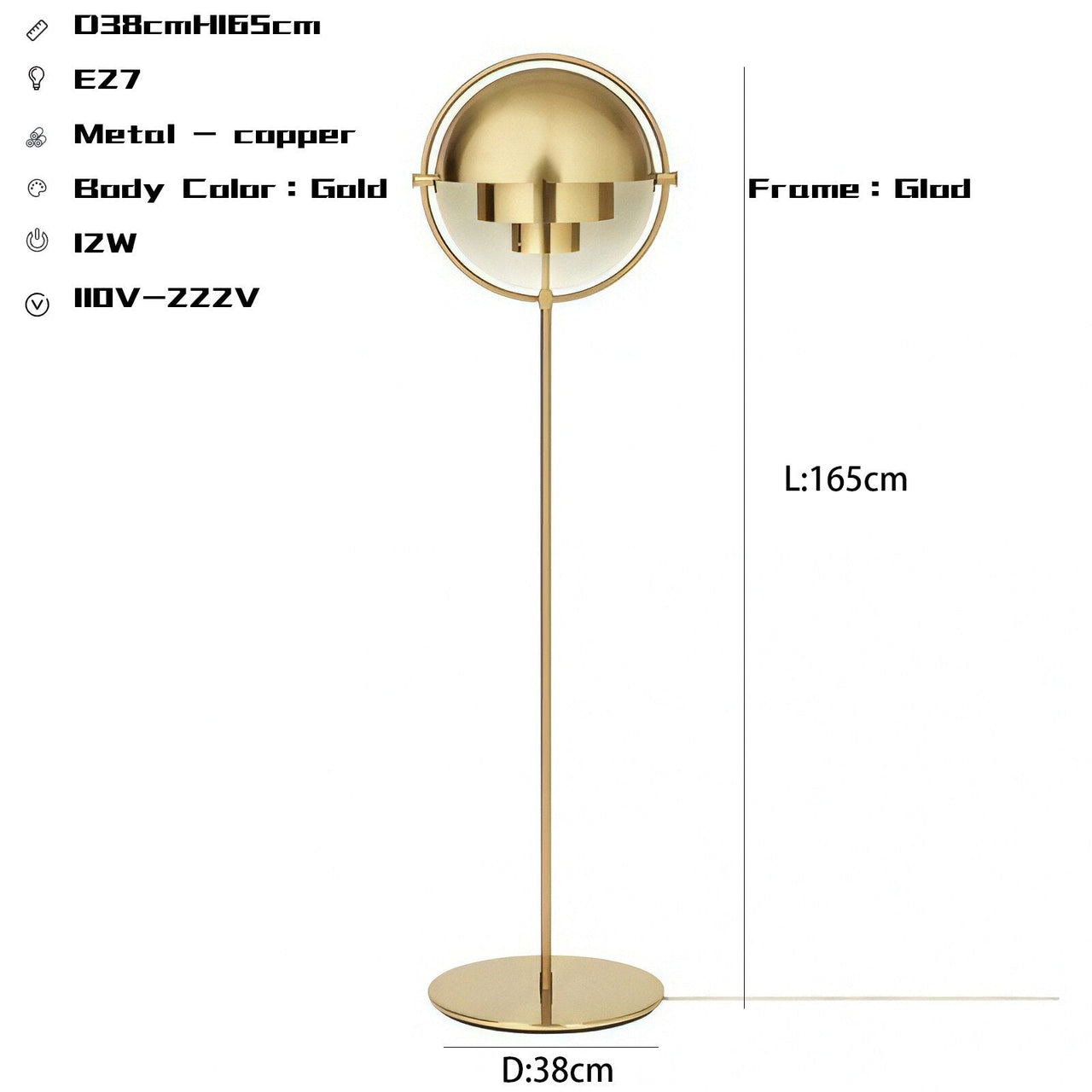 Modern Copper Floor Lamp with E27 Bulb - Casatrail.com