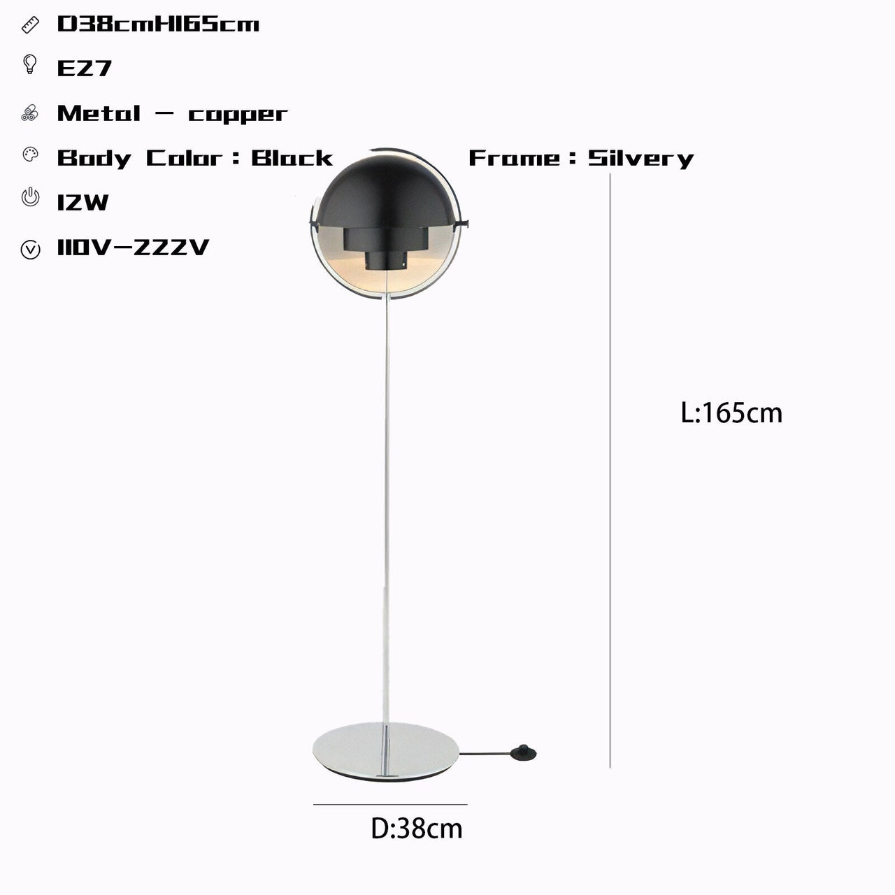 Modern Copper Floor Lamp with E27 Bulb - Casatrail.com