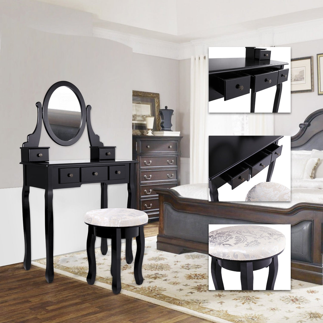 Modern Dressing Table Set with Vanity Mirror - Casatrail.com