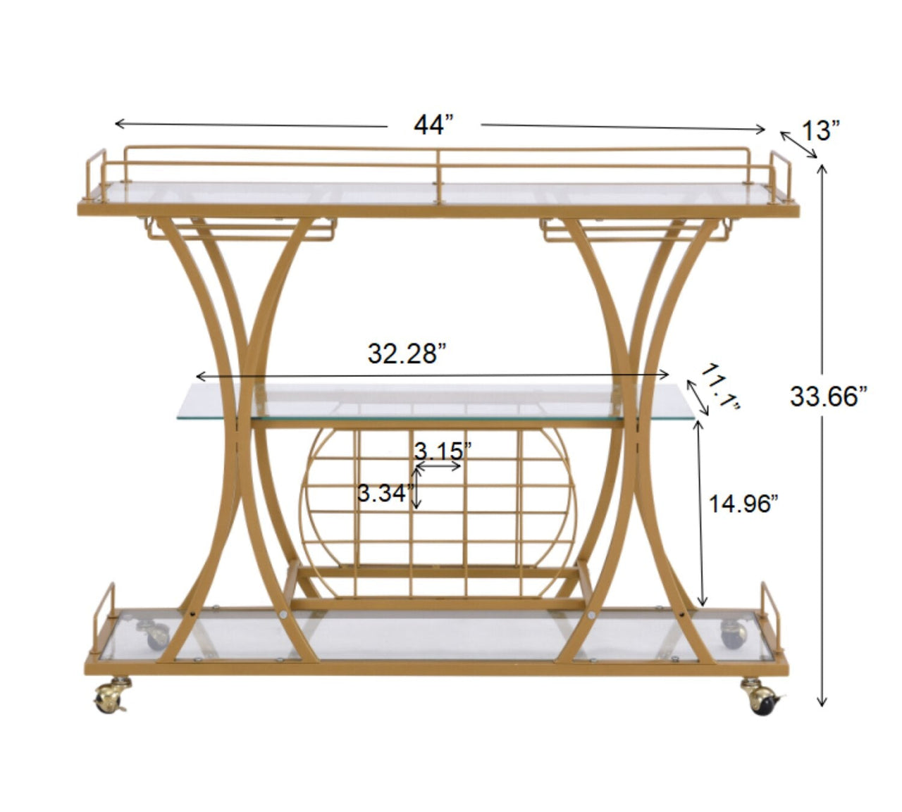 Modern Gold Bar Cart With Wine Rack - Casatrail.com