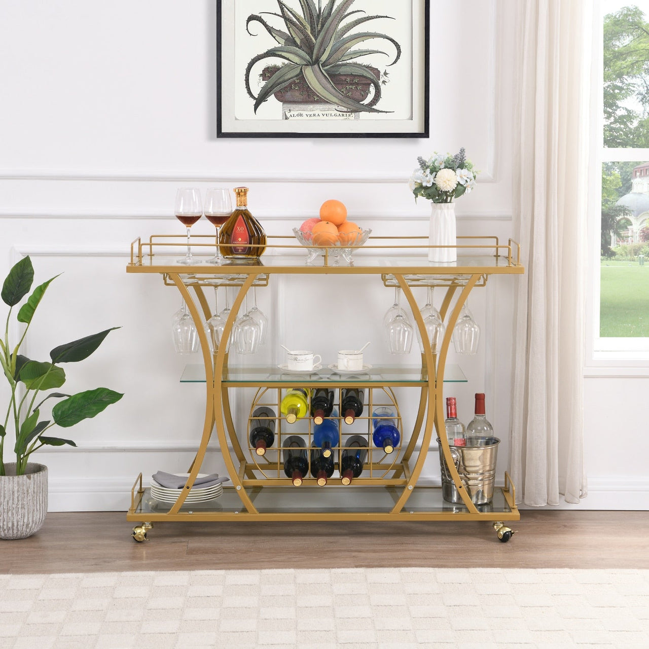 Modern Gold Bar Cart With Wine Rack - Casatrail.com