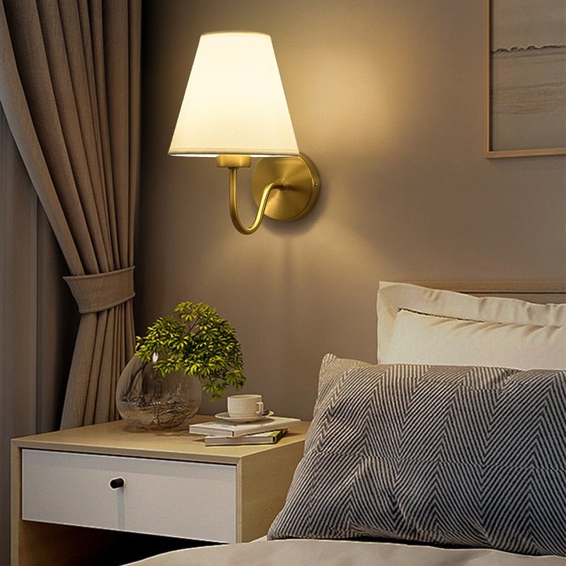 Modern Gold Fabric Bedroom Wall Lamp - Casatrail.com