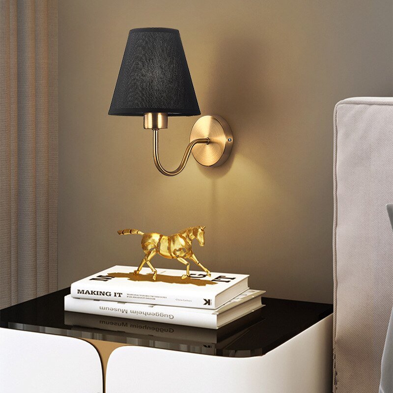 Modern Gold Fabric Bedroom Wall Lamp - Casatrail.com