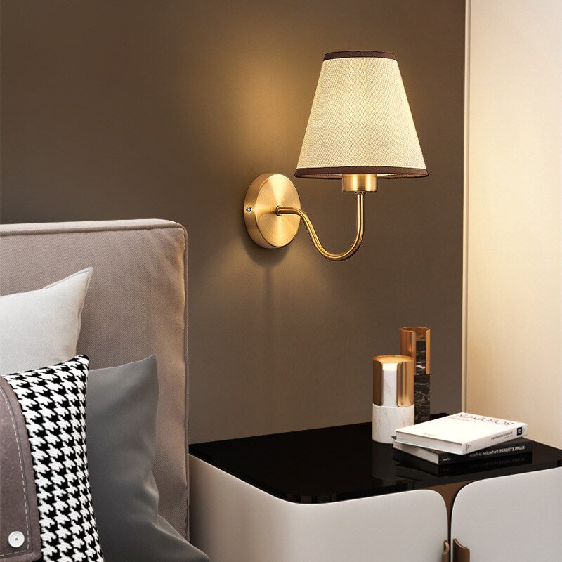 Modern Gold Fabric Bedroom Wall Lamp - Casatrail.com
