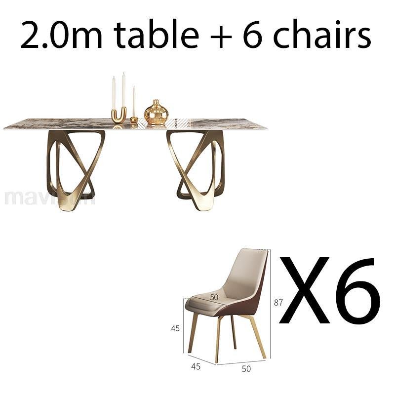 Modern Gold Rectangular Dining Table Set with 6 Chairs - Casatrail.com