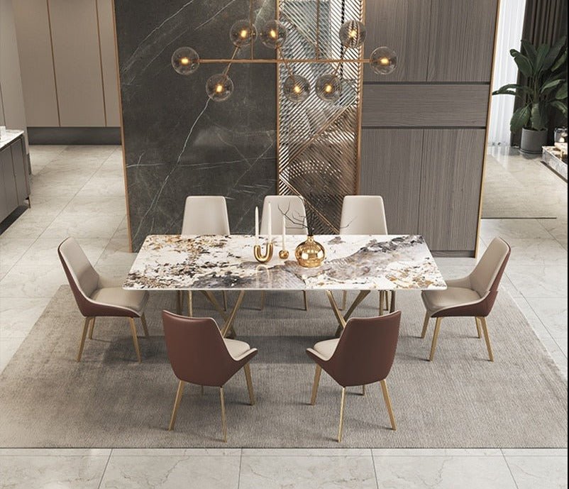 Modern Gold Rectangular Dining Table Set with 6 Chairs - Casatrail.com