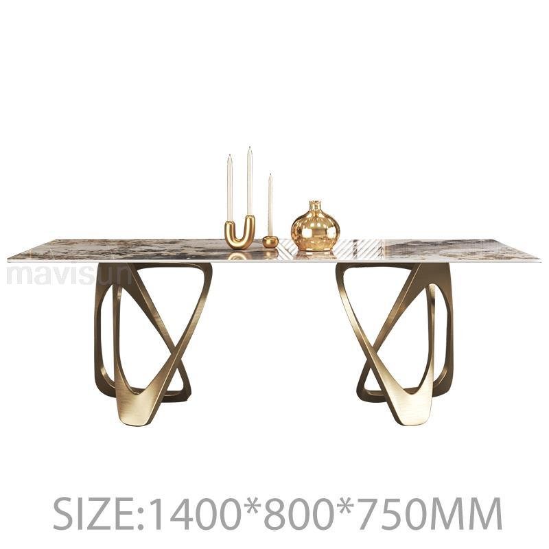 Modern Gold Rectangular Dining Table Set with 6 Chairs - Casatrail.com