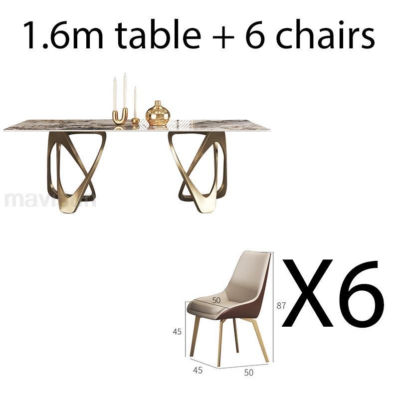 Modern Gold Rectangular Dining Table Set with 6 Chairs - Casatrail.com