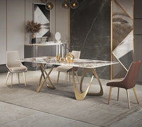 Thumbnail for Modern Gold Rectangular Dining Table Set with 6 Chairs - Casatrail.com