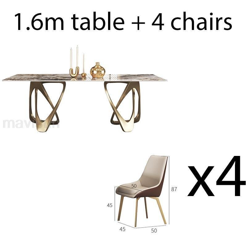 Modern Gold Rectangular Dining Table Set with 6 Chairs - Casatrail.com