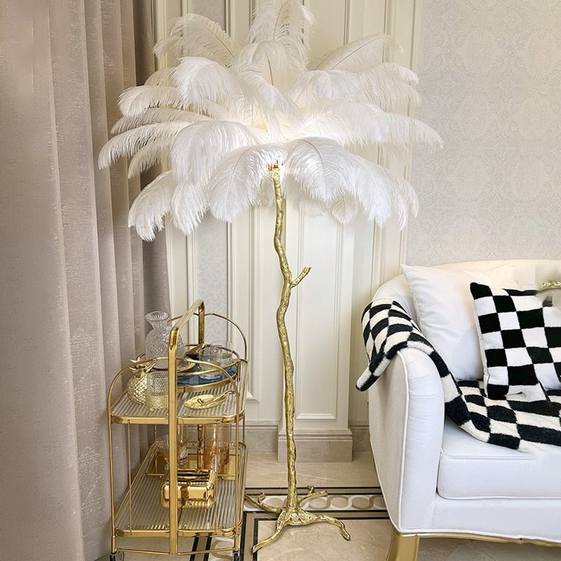Modern LED Floor Lamp with Ostrich Feather Design - Casatrail.com