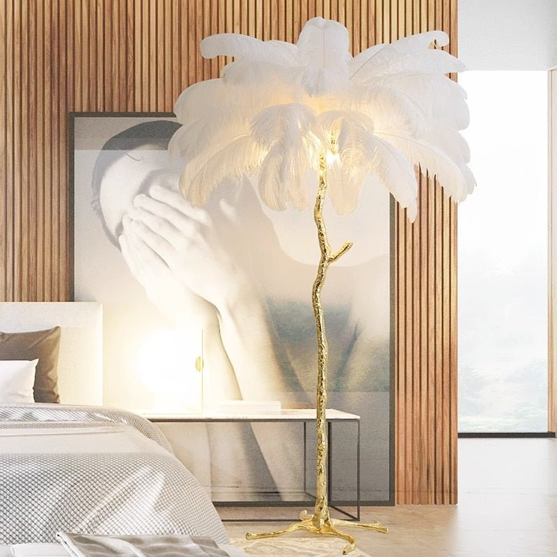 Modern LED Floor Lamp with Ostrich Feather Design - Casatrail.com