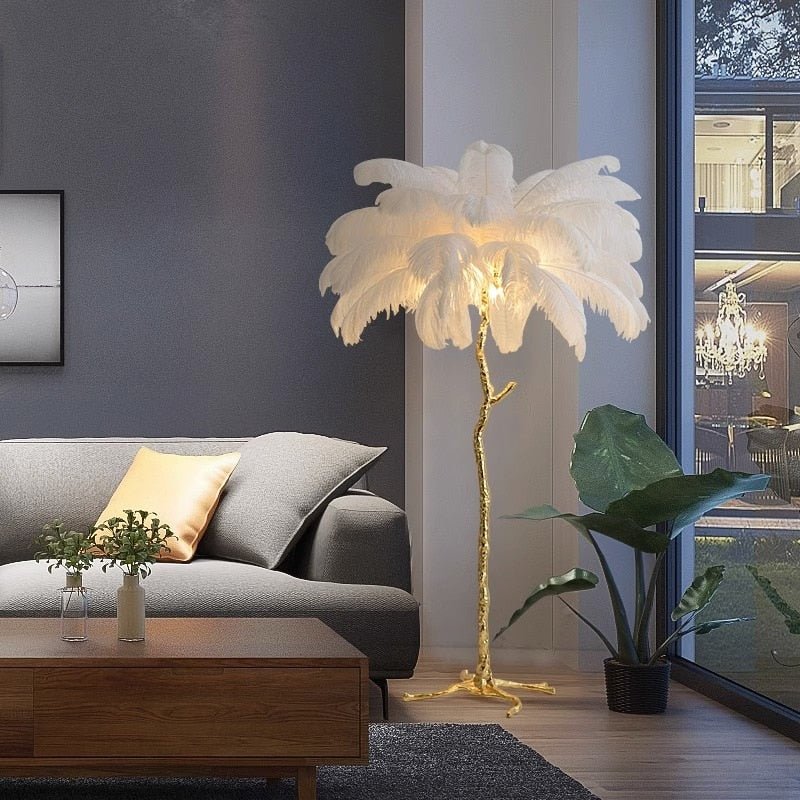 Modern LED Floor Lamp with Ostrich Feather Design - Casatrail.com