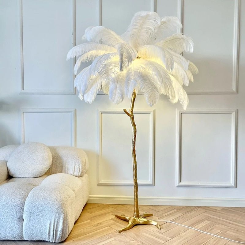 Modern LED Floor Lamp with Ostrich Feather Design - Casatrail.com