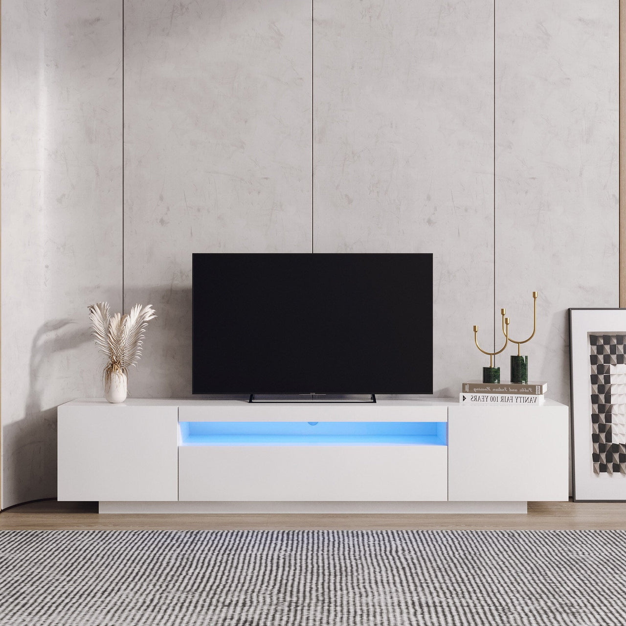 Modern LED TV Cabinet with Lights and Storage Drawers - Casatrail.com