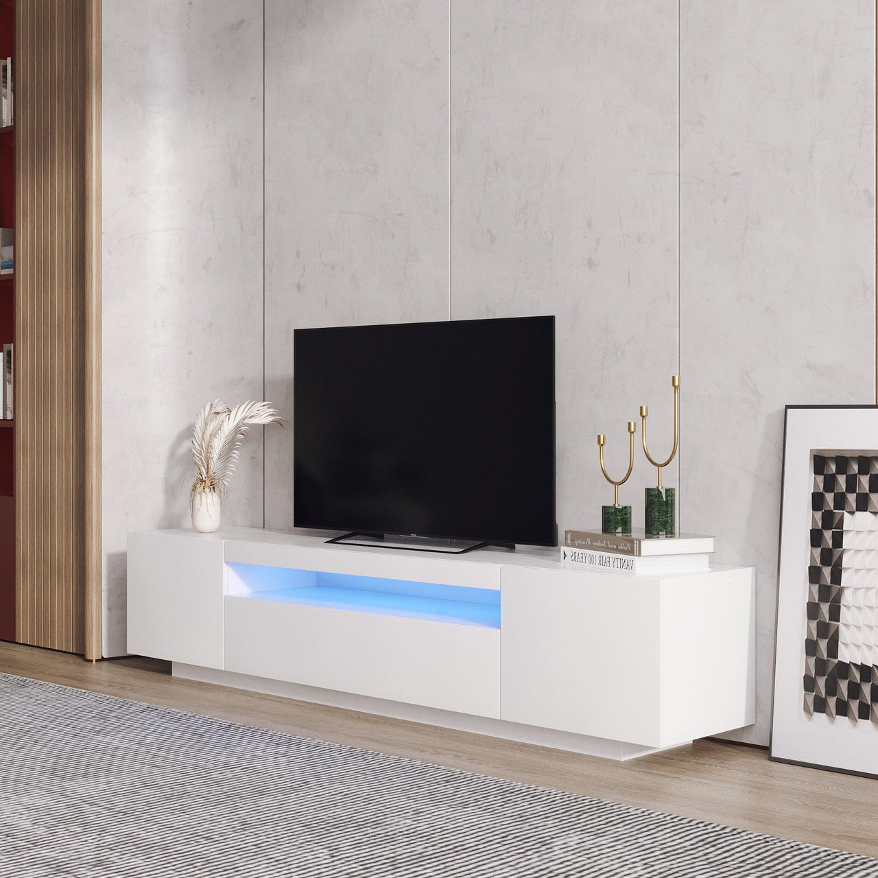 Modern LED TV Cabinet with Lights and Storage Drawers - Casatrail.com