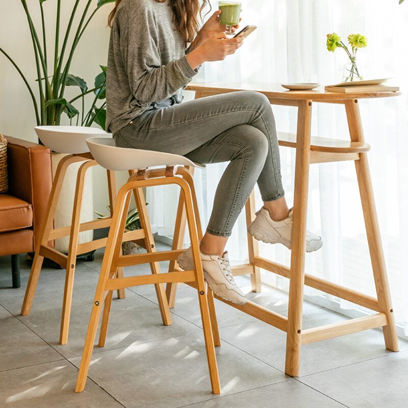 Modern Lifting Bar Stools Solid Wood Front Desk - Casatrail.com